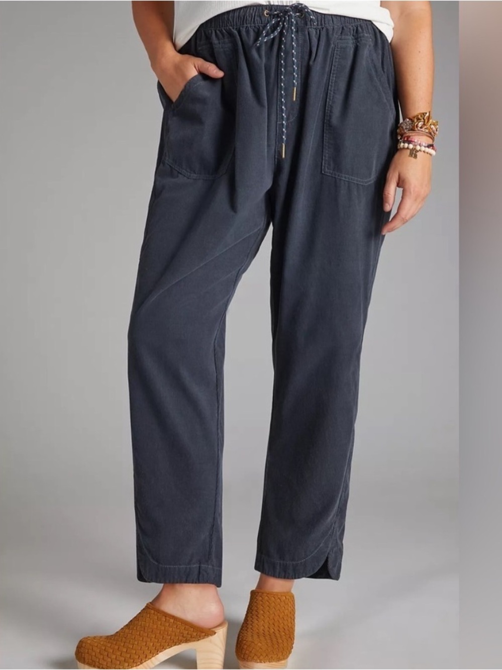 Anthropologie Slate Blue Drawstring Patch-Pocket Joggers